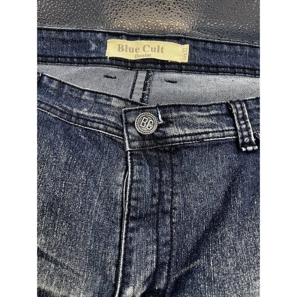 Men's Blue Cult Faded Wash Denim Jeans Embroidered Pockets Size 46x32 - Picture 2 of 11